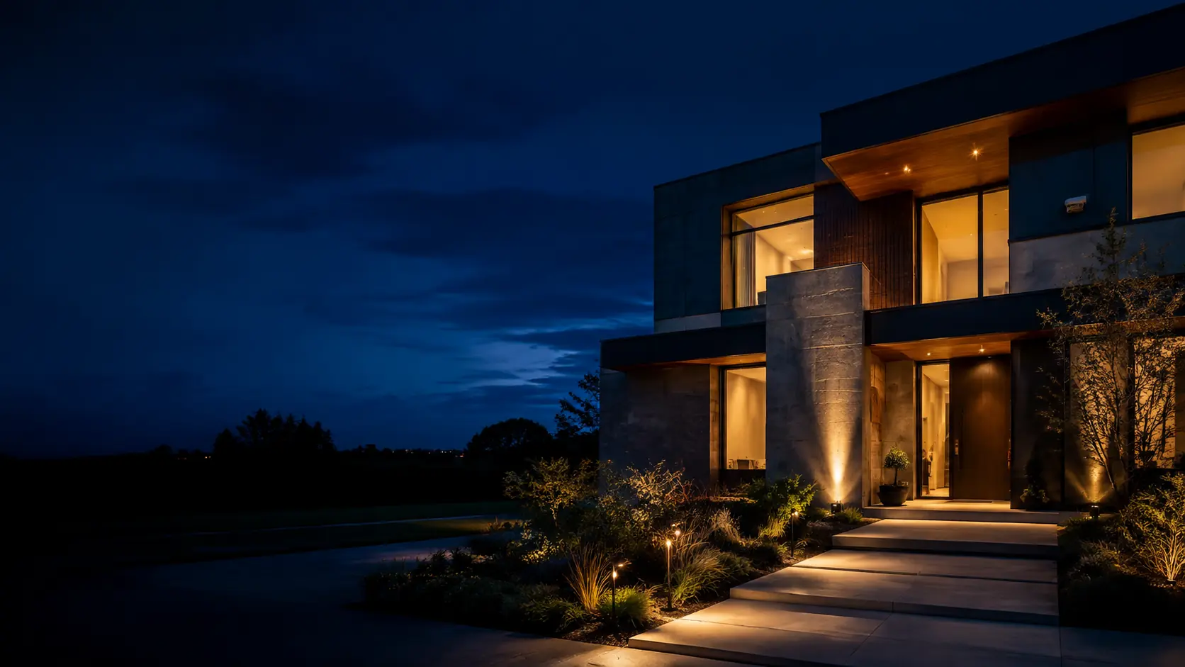 Modern home protected by an integrated alarm system
