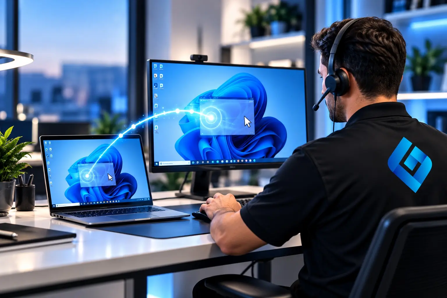 G Alarm technician providing secure remote computer support